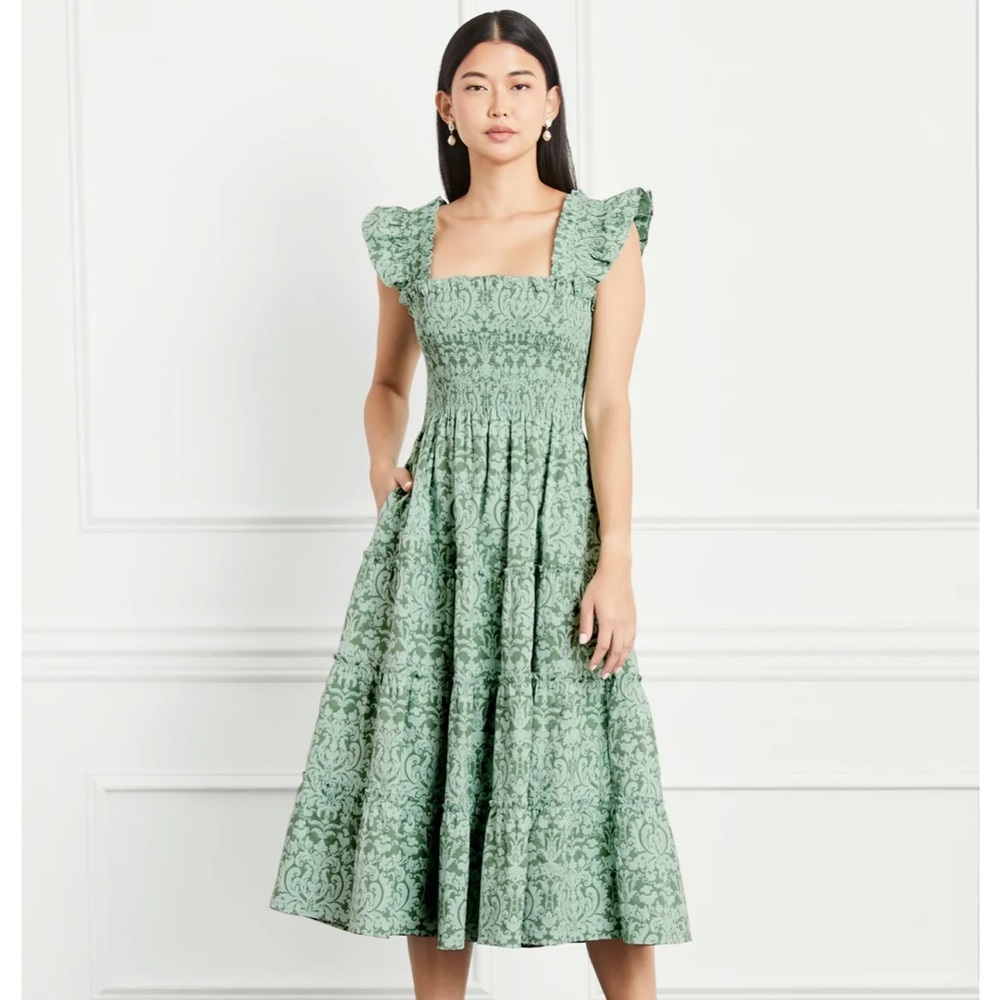 Hill House Ellie Nap Dress in green Jacquard. In perfect condition - worn once